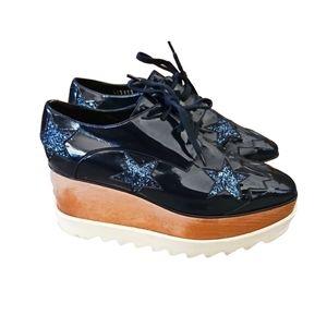 Stella McCartney Womens Elyse Star Platform Shoes In Night Blue 37.5